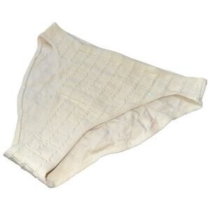 Eres Women’s 38 M Ivory Cream Textured Windowpane High Waisted Bikini Bottom